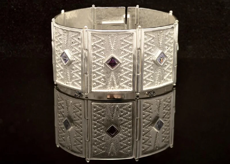 Bracelets with engraved constellations for stargazers -Byzantine Bracelet in Sterling Silver with zircon (B-06)