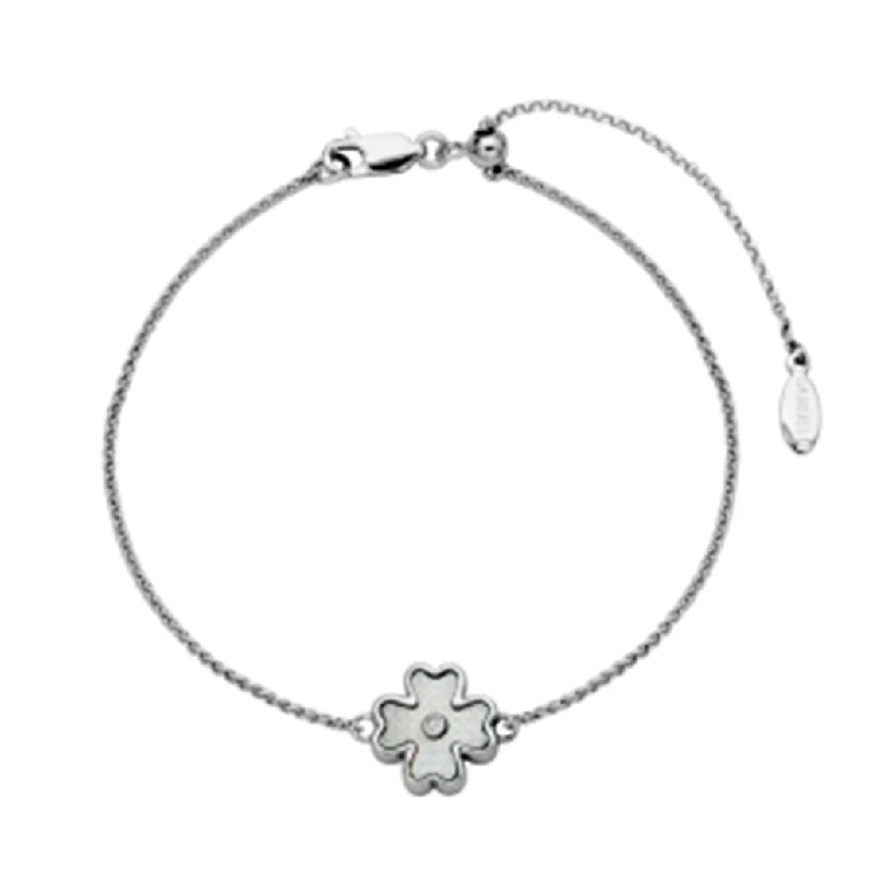 Bangles with polished jade for smooth calm -Sterling Silver Mother of Pearl & White Topaz Flower Bolo Bracelet by Samuel B.