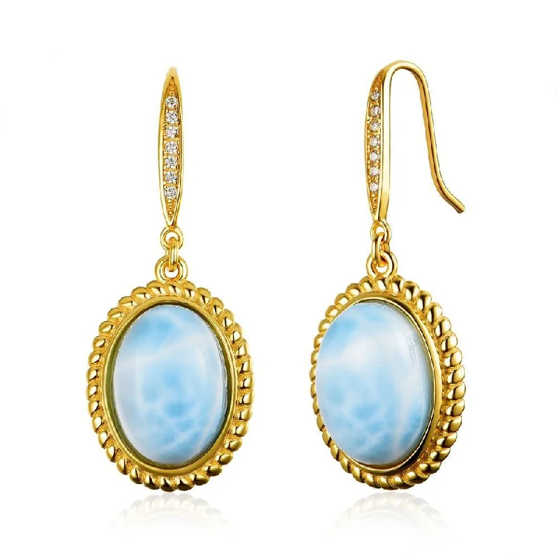 Waterproof Drop Earrings for Outdoor -Larimar Natural Gemstone Earrings