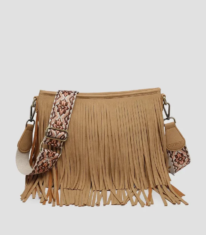 Trendy women's bags with colorful prints and chic metallic hardware for standout fashion-Jen and Co Sadie Suede Fringe Crossbody