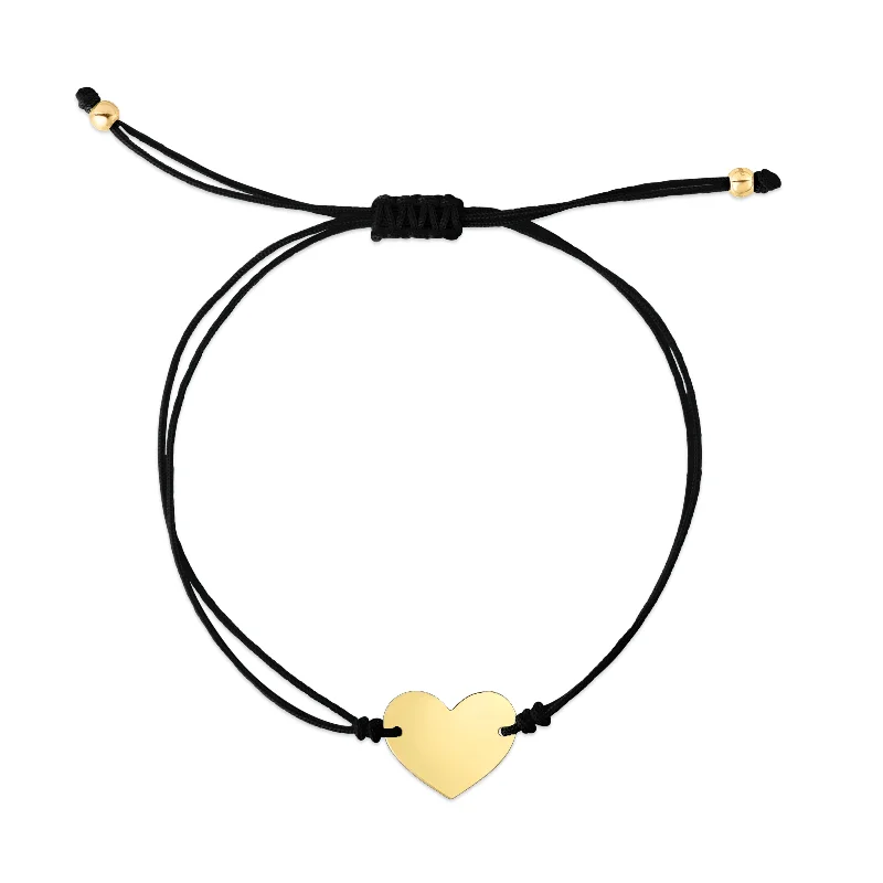 Bracelets with star sapphire for unique shine -14K Black Cord Heart Adjustable Bracelet