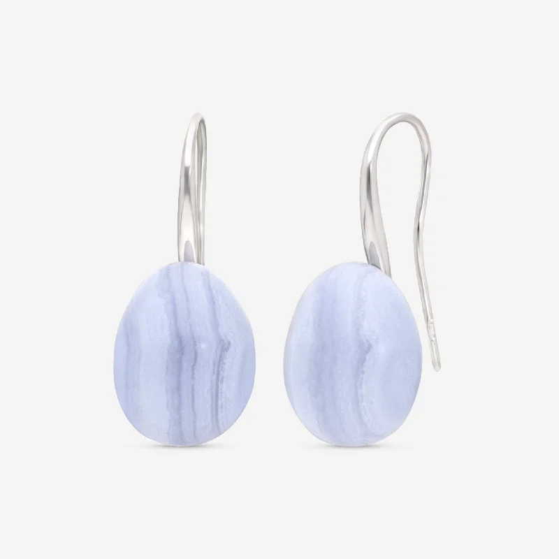 Drop Earrings with Filigree Work -SuperOro Meteore 18K White Gold Blue Lace Chalcedony Drop Earrings METEORE/O609