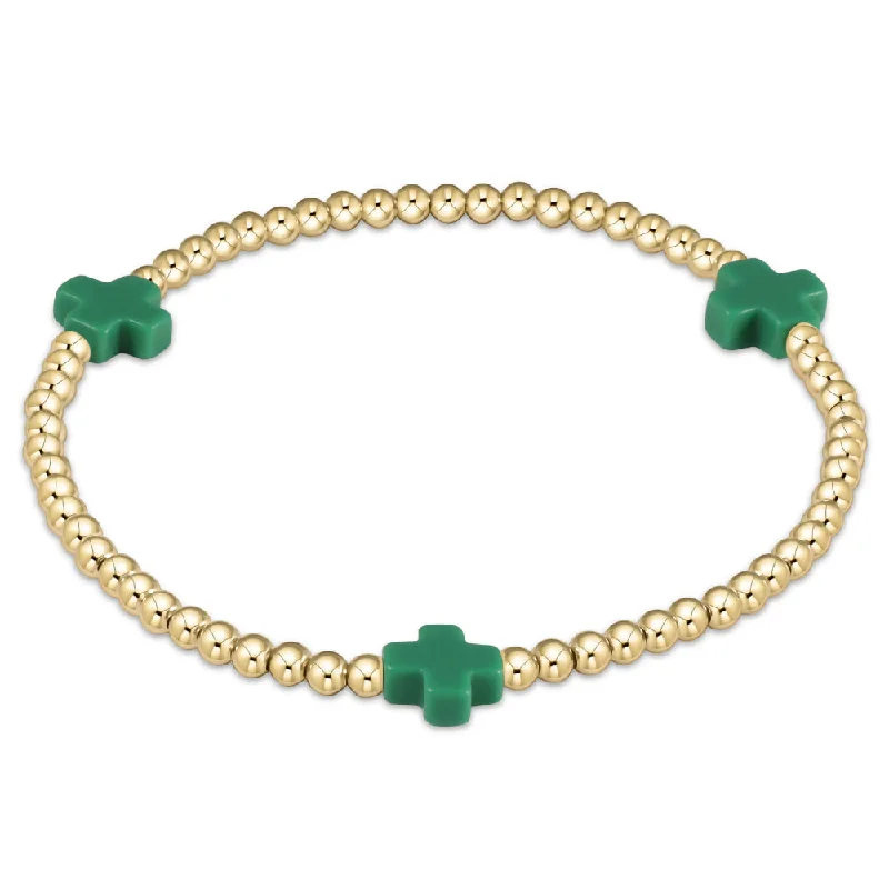 Bracelets with matte rose gold for subtlety -enewton 5.5" egirl Signature Cross Gold Pattern 3mm Bead Bracelet - Emerald