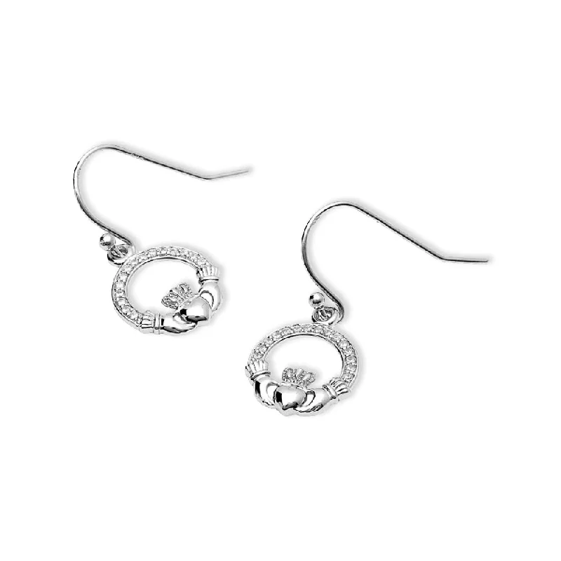 Pearl Drop Earrings for Elegance -Sterling Silver Pave Claddagh Earrings