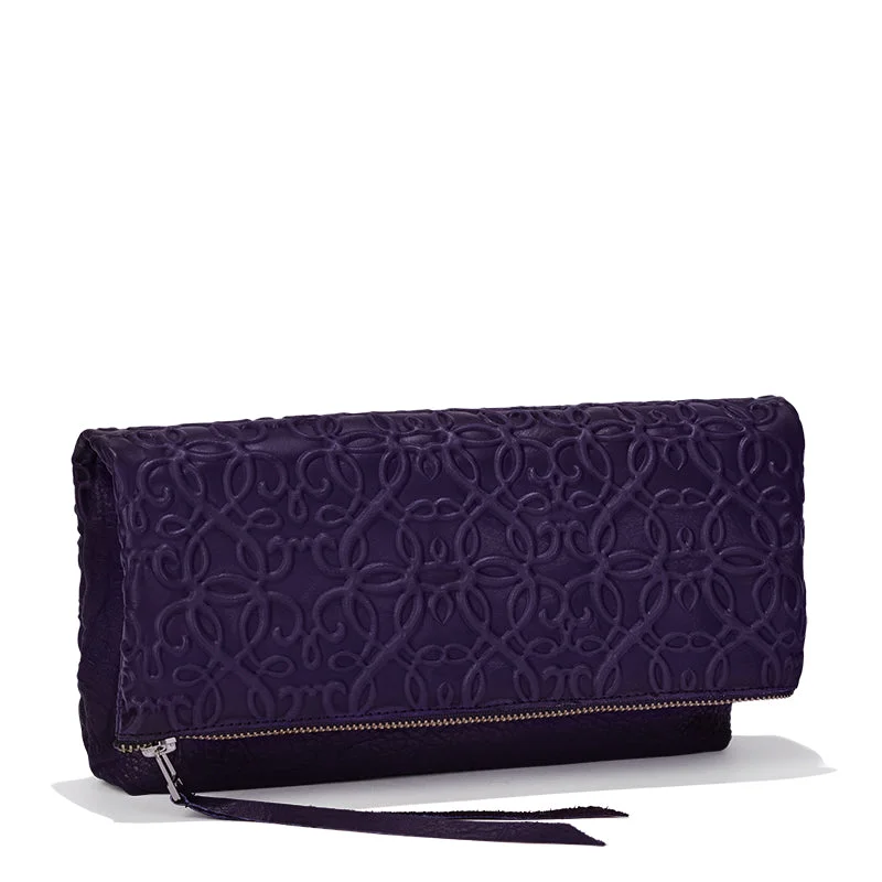 Fashion-forward women's bags with geometric patterns and fun design for bold fashion choices-Gabriel Leather Fold Over Clutch, Purple