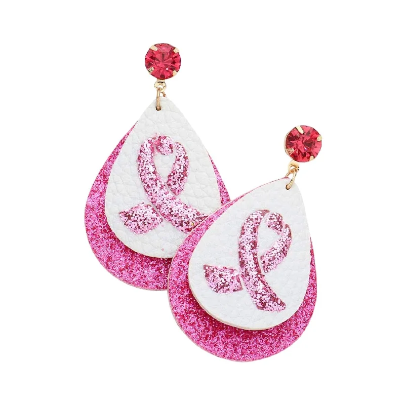 Punk Drop Earrings with Spikes -Ribbon Teardrop Glitter Earrings In White/pink