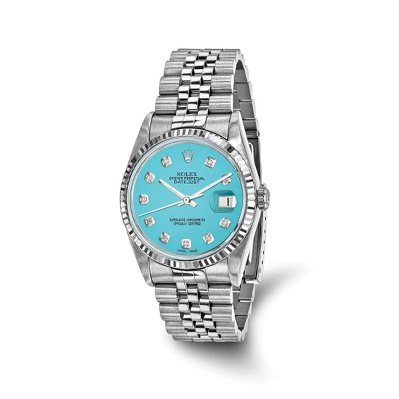 Bracelets with floral motifs for romantic touch -Pre Owned Rolex Oyster Perpetual Datejust with Teal Diamond Dial and 18kt White Gold Fluted Bezel and Stainless Steel Jubilee Bracelet (automatic movement)