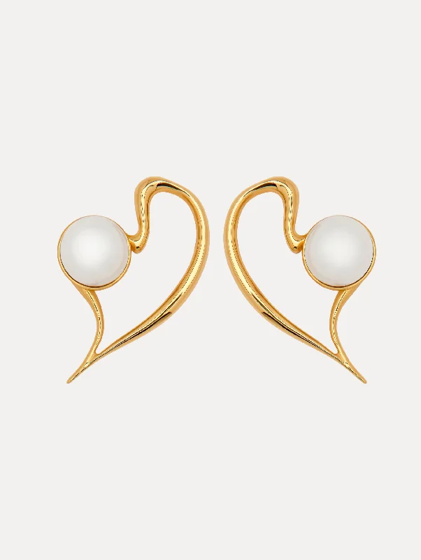 Heavy Duty Drop Earrings for Durability -Small Pearl Heart Earrings