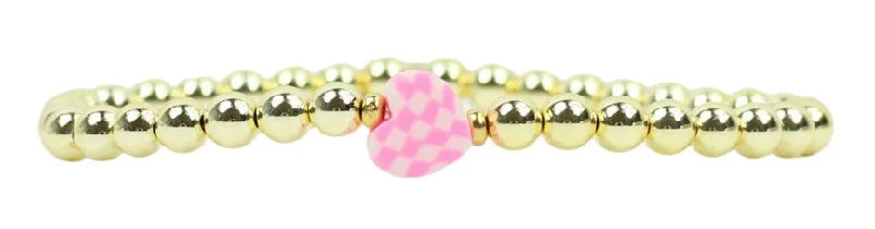 Bracelets with starburst topaz for radiant beauty -Stacker Stretch Bracelet - Pink Checkered Heart