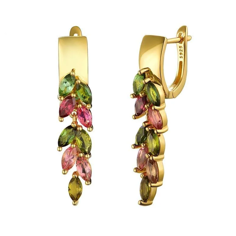 Drop Earrings with Textured Surface -Colorful 4.2ct Natural Brazil Tourmaline Clasp Earrings