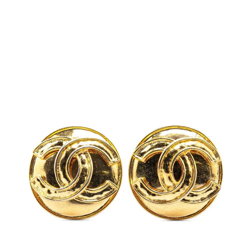 Drop Earrings for Party Look -Chanel Vintage Coco Mark Round Earrings Gold