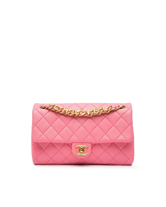 Women's bags with simple and refined design for professional and casual occasions-Medium Quilted Leather Chain Flap Crossbody with Logo Letters