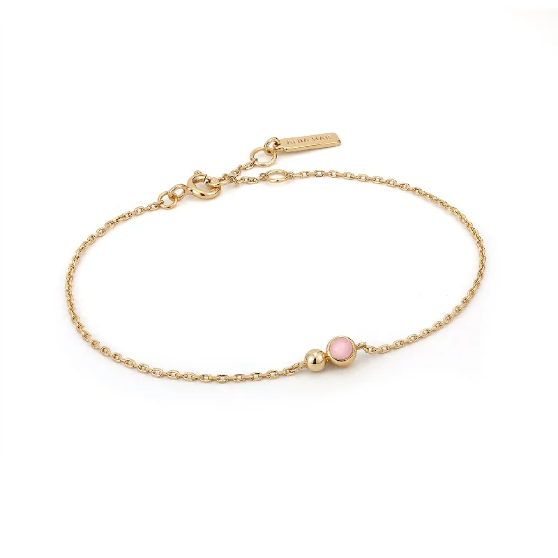 Bracelets with polished turquoise for boho style -Gold Orb Rose Quartz Chain Bracelet