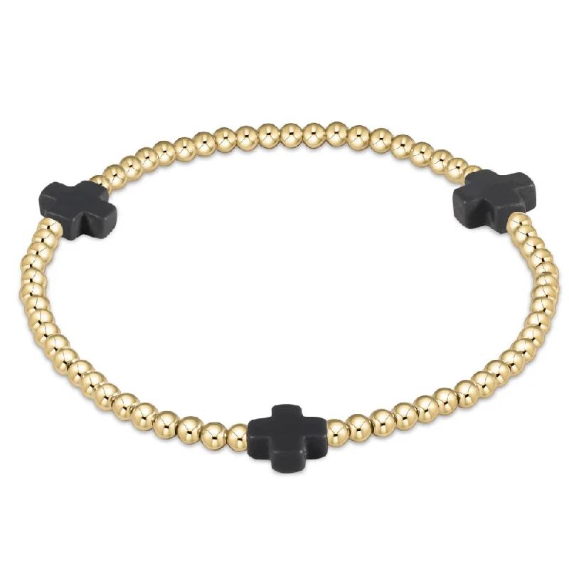 Bracelets with hematite for sleek metallic sheen -enewton 6.25" Signature Cross Gold Pattern 3mm Bead Bracelet - Charcoal