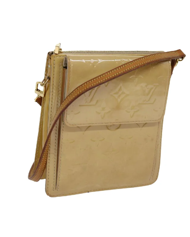 Women's bags with adjustable shoulder straps and multiple compartments for convenience-LOUIS VUITTON Pochette Accessoires Beige Vernis Leather Crossbody Bag M91575