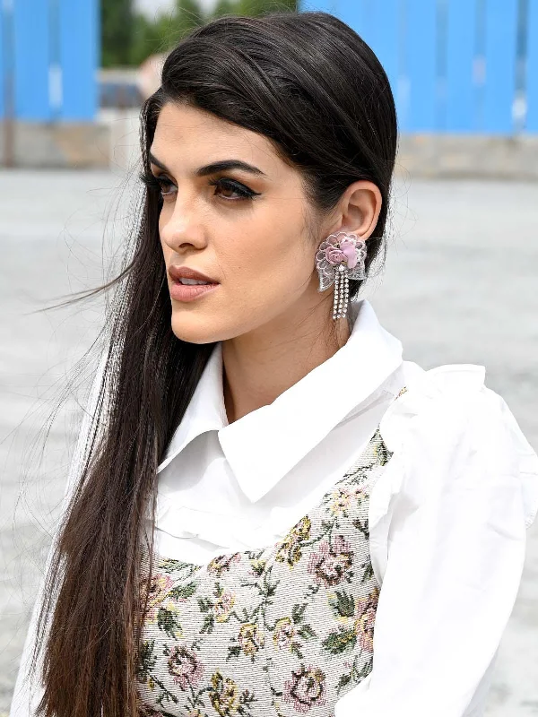 Screw Back Drop Earrings for Security -Odette Women Stunning Floral Lace Earrings