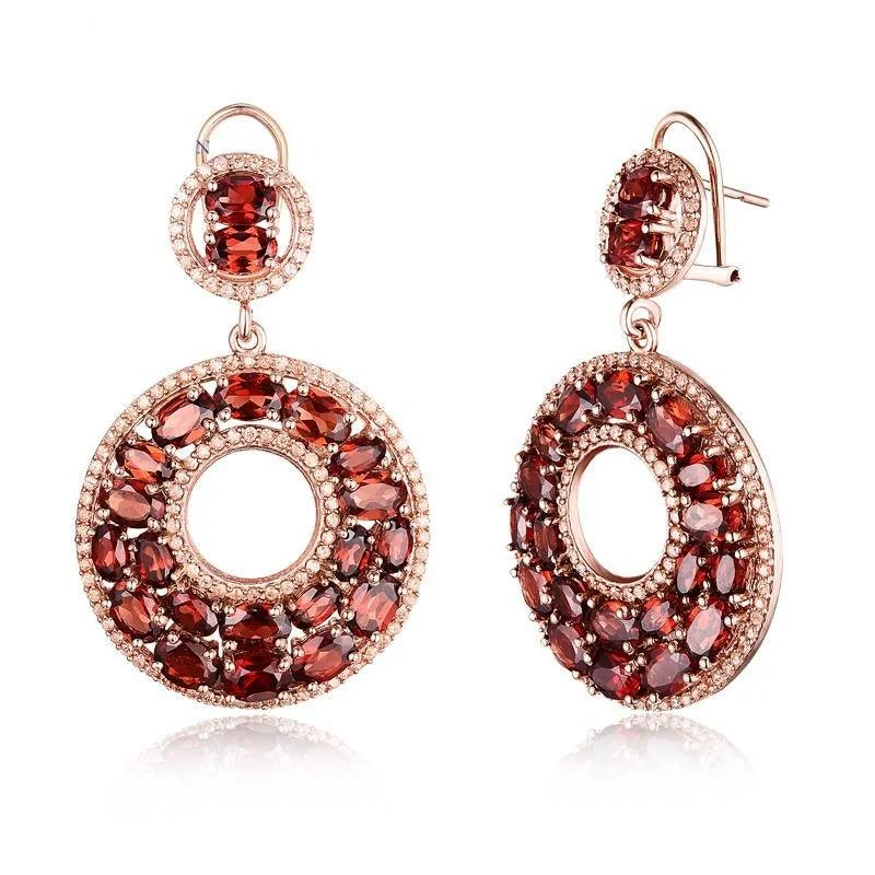 Drop Earrings with Enamel Coating -Natural Gemstone Garnet Earrings