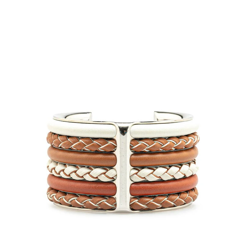 Bracelets with wave engravings for ocean vibes -Hermes Braided Leather Metal Bracelet T2