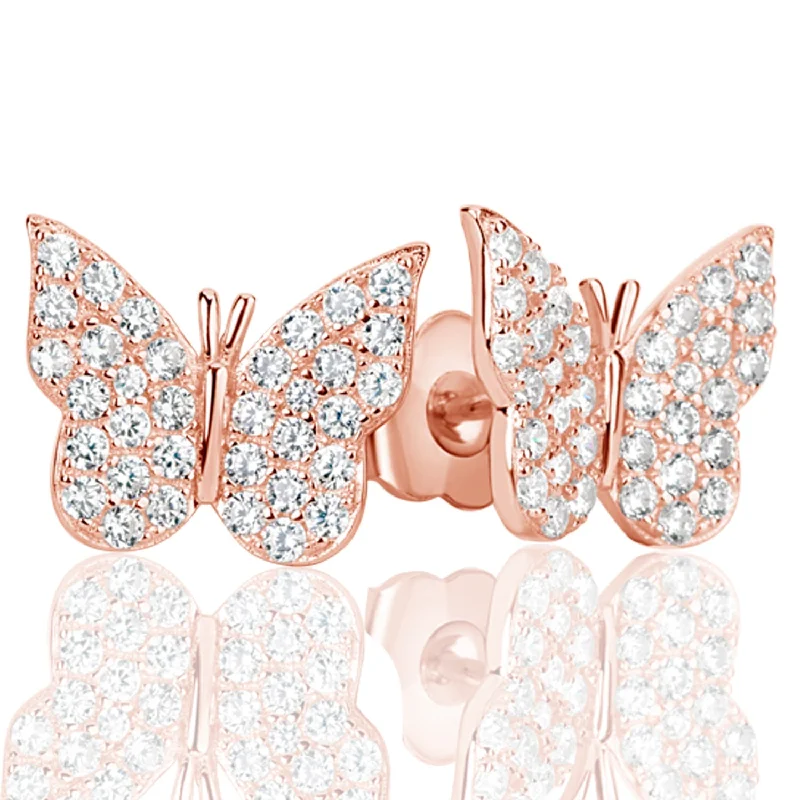 Drop Earrings for Casual Outfit -Suzy Levian Rose Sterling Silver Pave Cubic Zirconia Butterfly Earrings