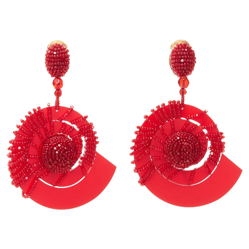 Nickel Free Drop Earrings for Safety -Oscar de la Renta beaded acrylic spiral shell dangling clip on earrings