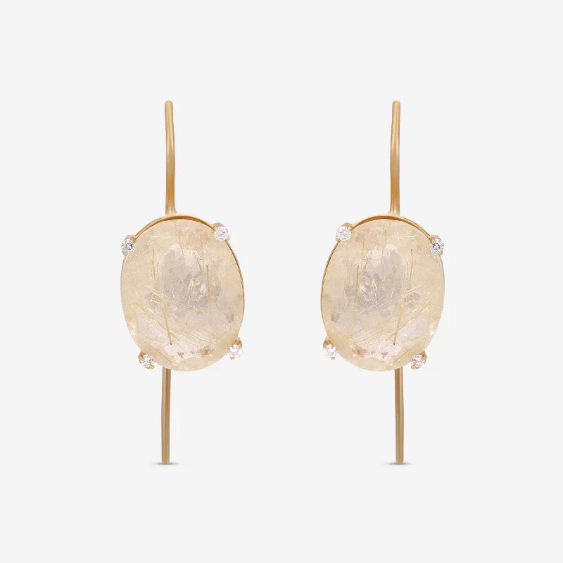 Drop Earrings for Bridesmaids Look -Nanis Ipanema 18K Yellow Gold Diamond & Rutile Quartz Drop Earrings OS7-576