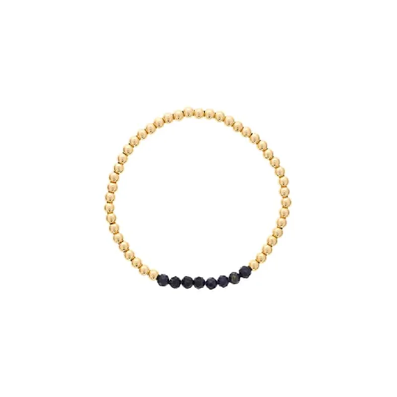 Bracelets with black diamond for bold edge -Gold Filled Blue Sapphire Bead Stretch Bracelet by Dee Berkley