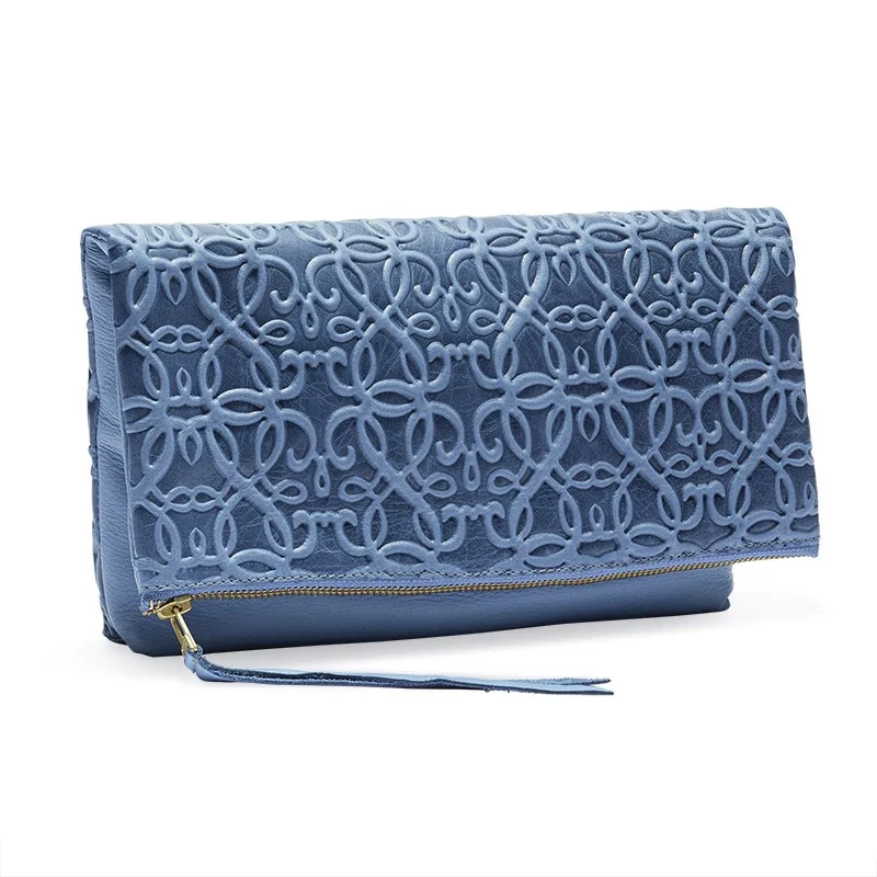 Women's bags with stylish zippers and organized interior for maximum efficiency-Gabriel Leather Fold Over Clutch, Tidal Blue