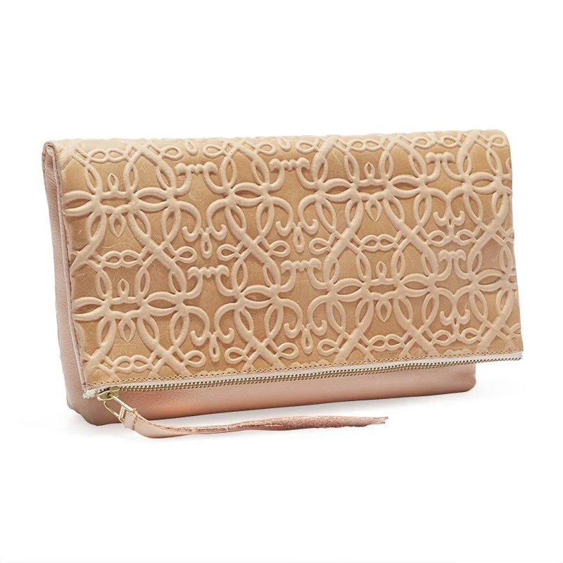 Trendy women's bags with embossed texture and leather accents for high-fashion statement-Gabriel Leather Fold Over Clutch, Blush