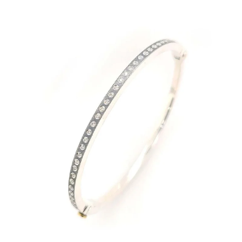 Bracelets with wave engravings for ocean vibes -Sterling Silver Diamond Bangle Bracelet