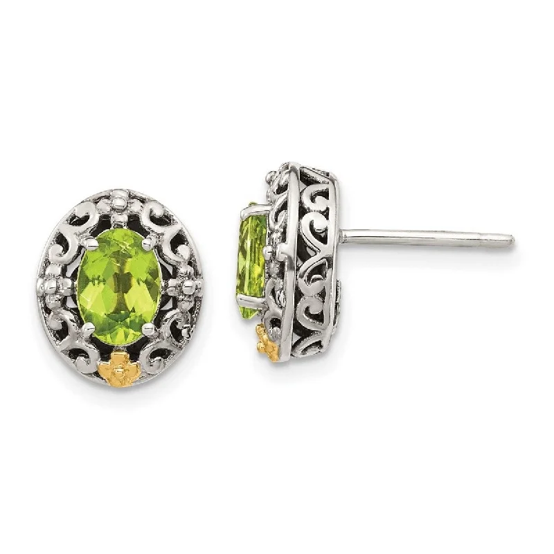 Drop Earrings with Infinity Symbols -Curata 925 Sterling Silver With 14k Accent Peridot Post Earrings 11.64x9.86mm