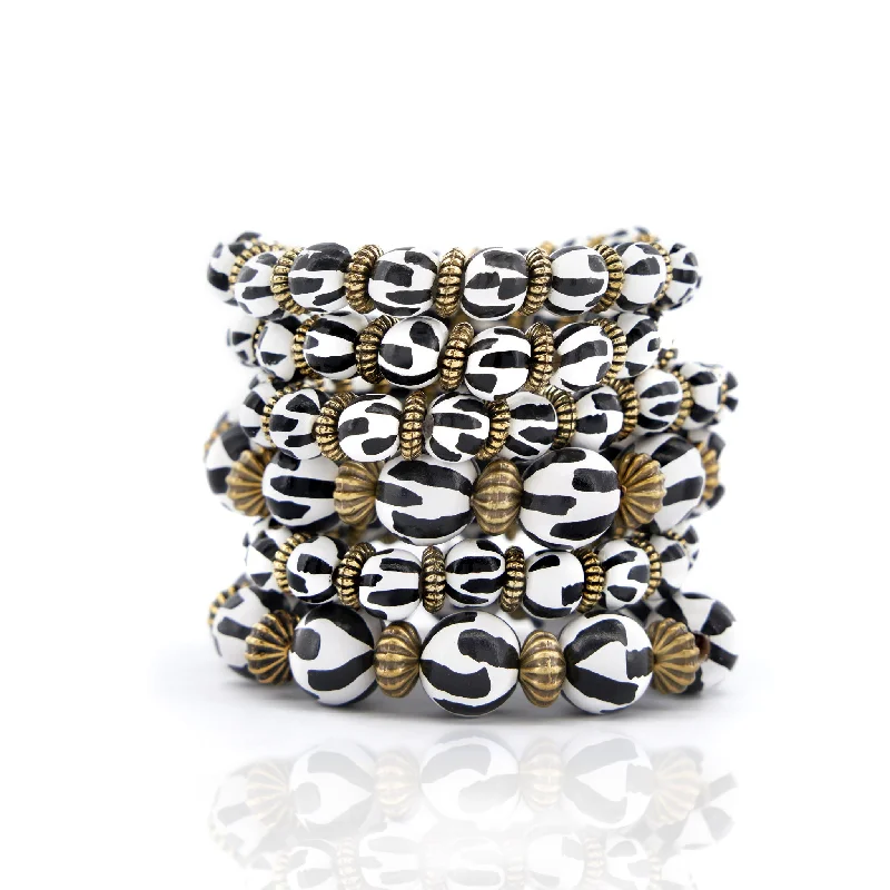 Bangles with chunky designs for statement wear -Ebony Stretch Bracelet Stack - B/W Wood