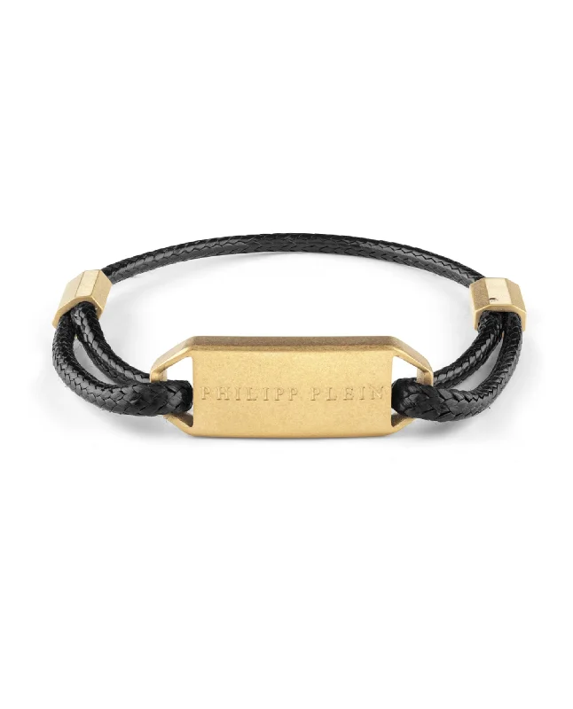 Bangles with polished onyx for bold sleekness -Plein Tag Calf Leather Bracelet