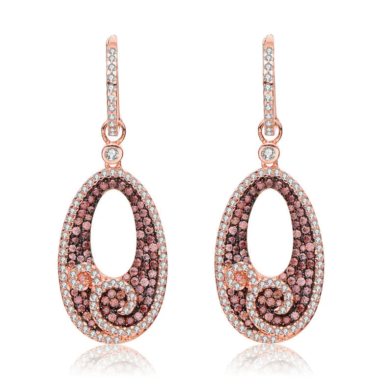 Drop Earrings for Wedding Ceremony -Sterling Silver 18k Rose Gold Plated with Coffee Cubic Zirconia Dangling Earrings