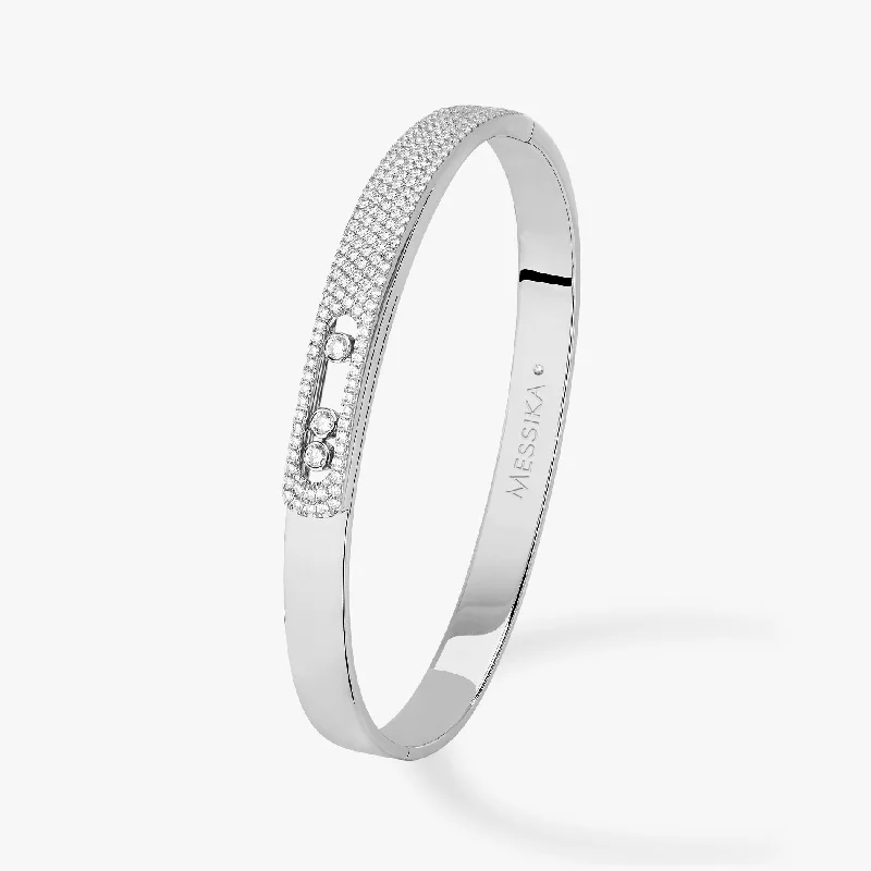 Bangles with personalized initial charm engravings -1.24ctw White Gold Diamond Bangle Bracelet