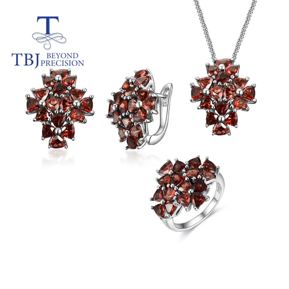 Diamond Drop Earrings for Luxury -Natural red garnet ring earrings Pendant Jewelry Set