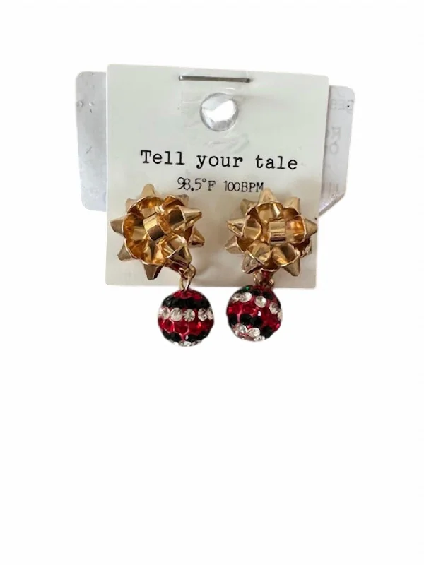 Detachable Drop Earrings with Charms -Women's Holiday Bow Earrings In Gold