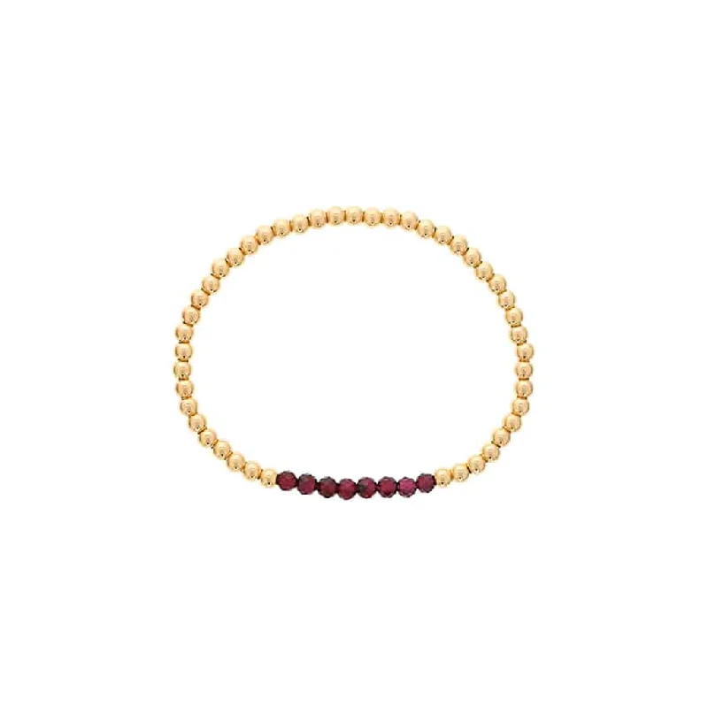 Bangles with vintage oxidized silver for charm -Gold Filled Garnet Bead Stretch Bracelet by Dee Berkley