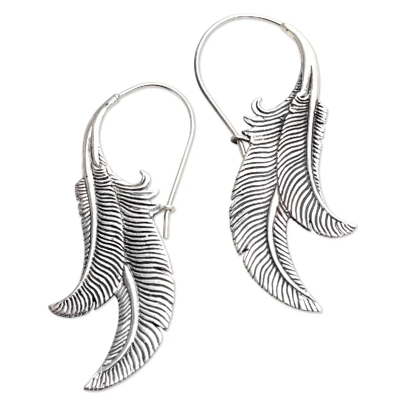 Drop Earrings with Symbolic Elements -Novica Handmade Swinging Banana Leaves Sterling Silver Drop Earrings