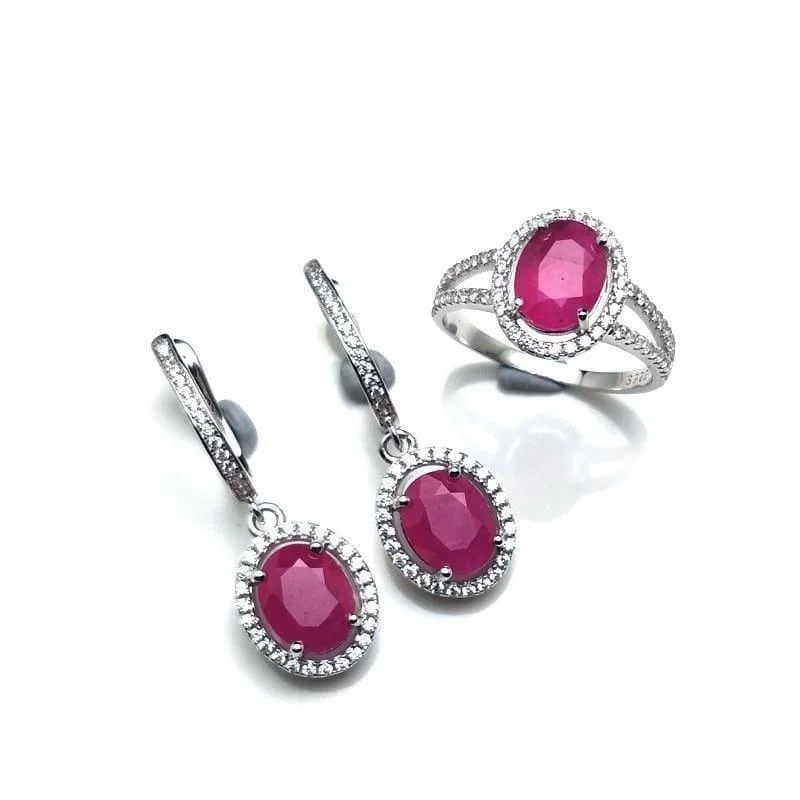 Star Shaped Drop Earrings for Charm -Vintage Ruby Ring and Earrings Gemstone Jewelry Set