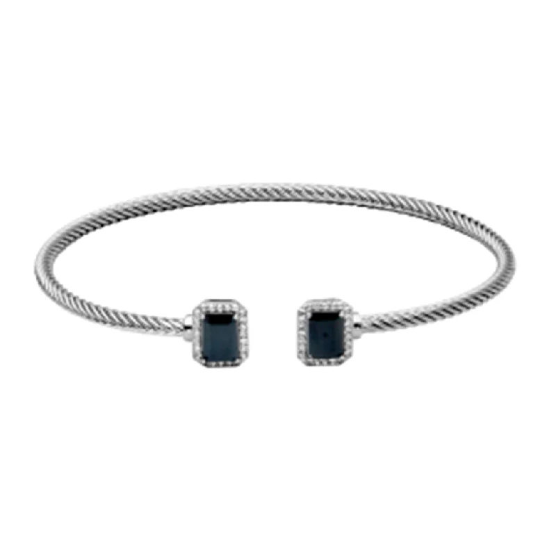 Bracelets with spiral designs for eye-catching twist -Sterling Silver Emerald Cut Black Spinel & White Topaz Cuff Bracelet by Samuel B.