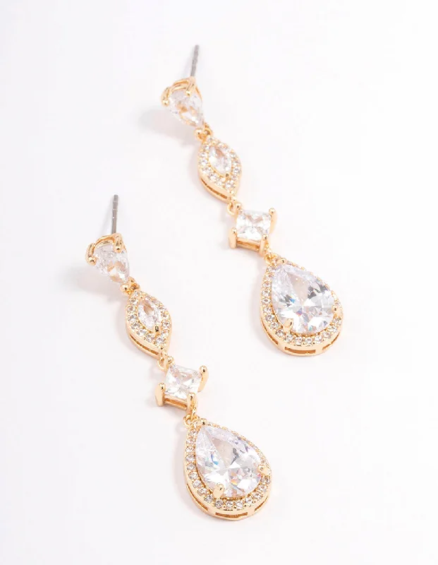 Crystal and Pearl Drop Earrings for Glamour -Lovisa - Gold Elegant Pear Drop Earrings