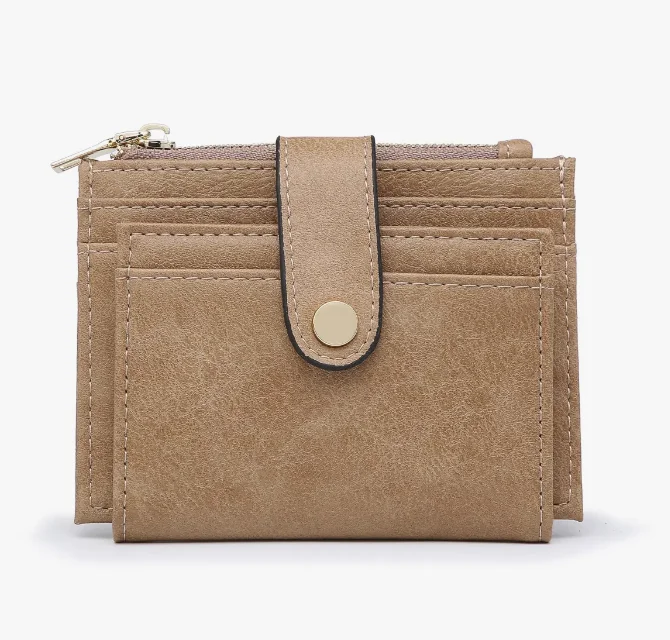 Elegant women's bags with gold hardware and sleek design for formal events-Jen and Co Taupe Sam Mini Snap Card Wallet