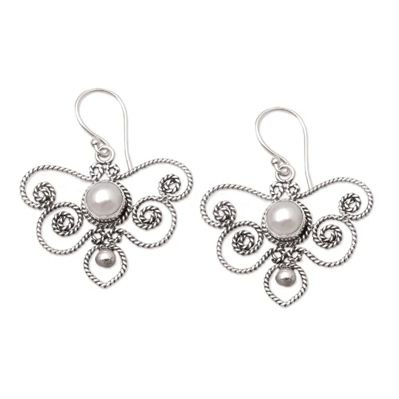 Drop Earrings for Concert Look -Novica Handmade Butterfly Twist Cultured Pearl Dangle Earrings