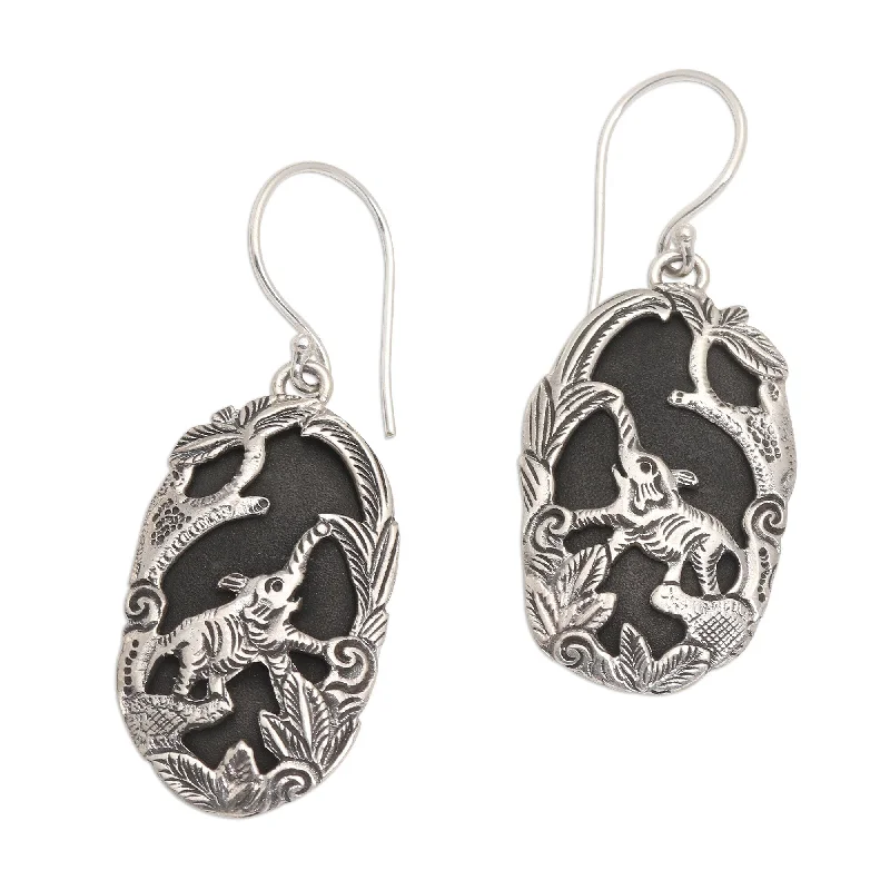 Celtic Drop Earrings with Knotwork -Novica Handmade Elephant Habitat Sterling Silver And Lava Stone Dangle Earrings