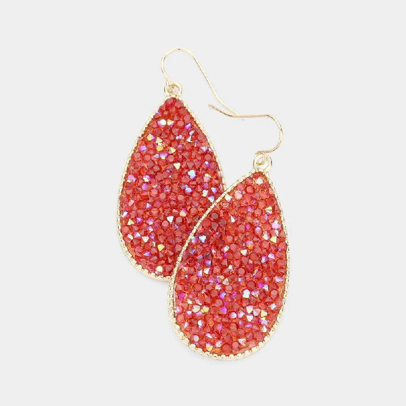 Drop Earrings with Knot Designs -Red Teardrop Crystal Cluster Earrings