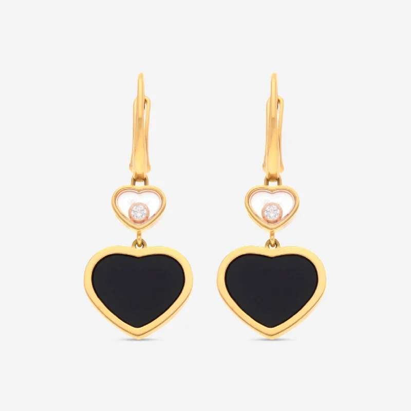 Drop Earrings for Graduation Day -Chopard Happy Hearts 18K Rose Gold Diamond and Onyx Drop Earrings 837482-5210