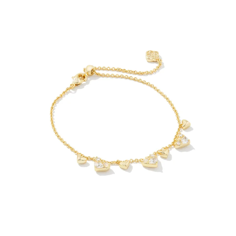 Bracelets with woven leather for rustic style -Kendra Scott Haven Heart Chain Bracelet-White CZ