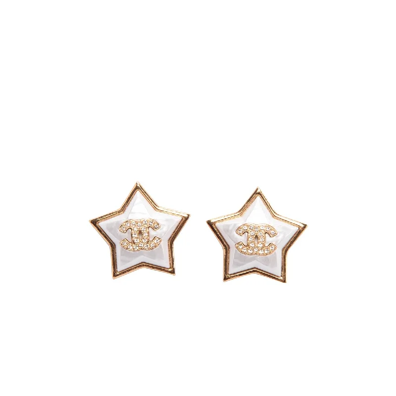 Drop Earrings with Keyhole Designs -Chanel Gold Pearlescent CC Star Earrings