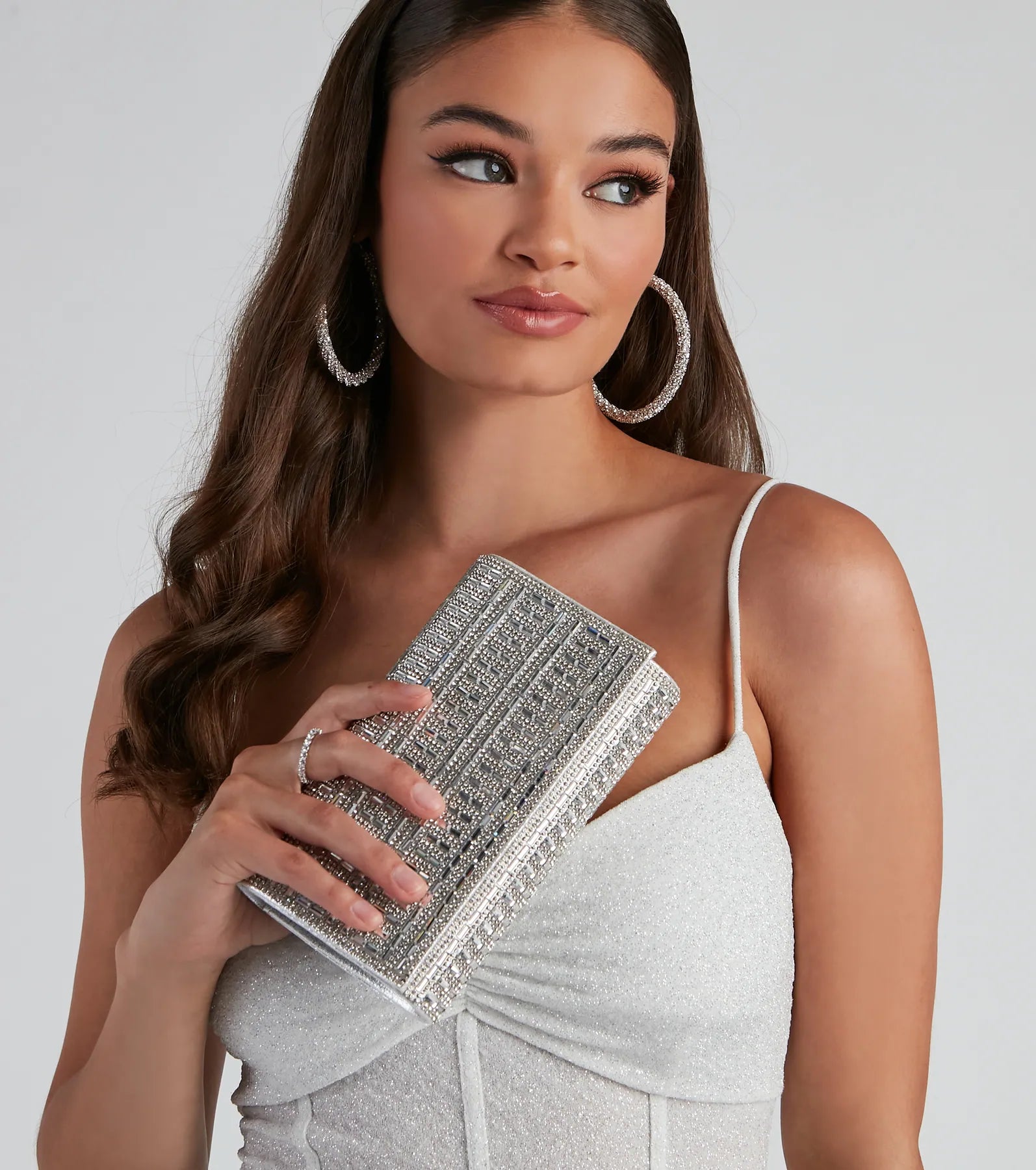 Women's bags with minimalist design and smooth leather finish for subtle elegance-So Glam Rhinestone And Baguette Stone Clutch