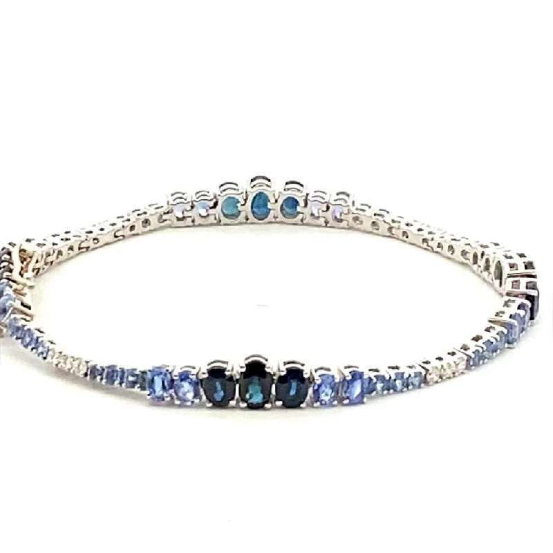 Bangles with chunky designs for statement wear -14K White Gold 10.26ctw Oval Blue Sapphire & Diamond Graduated Tennis Bracelet by Bellarri